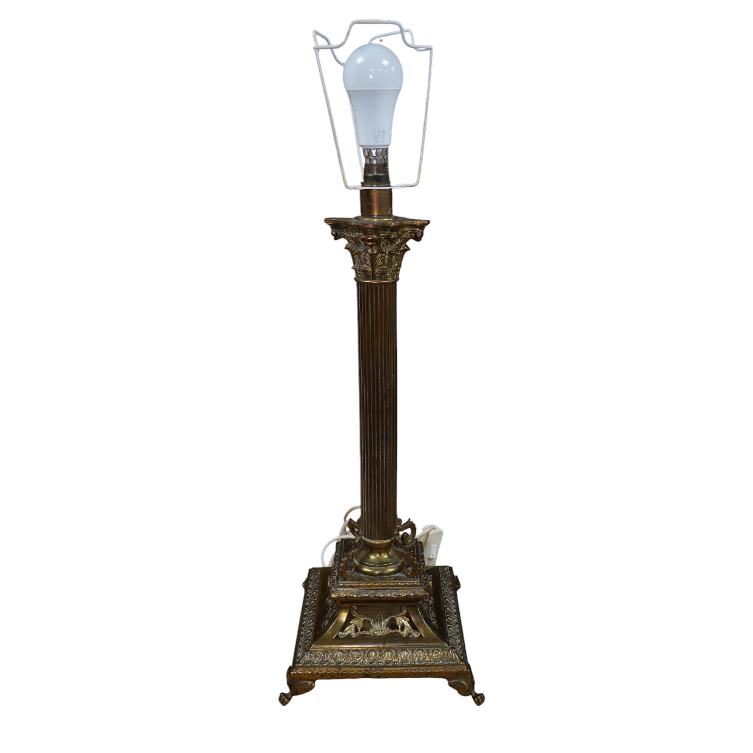 A brass Corinthian column table lamp, on pierced base, 54cm. Condition - fair to good